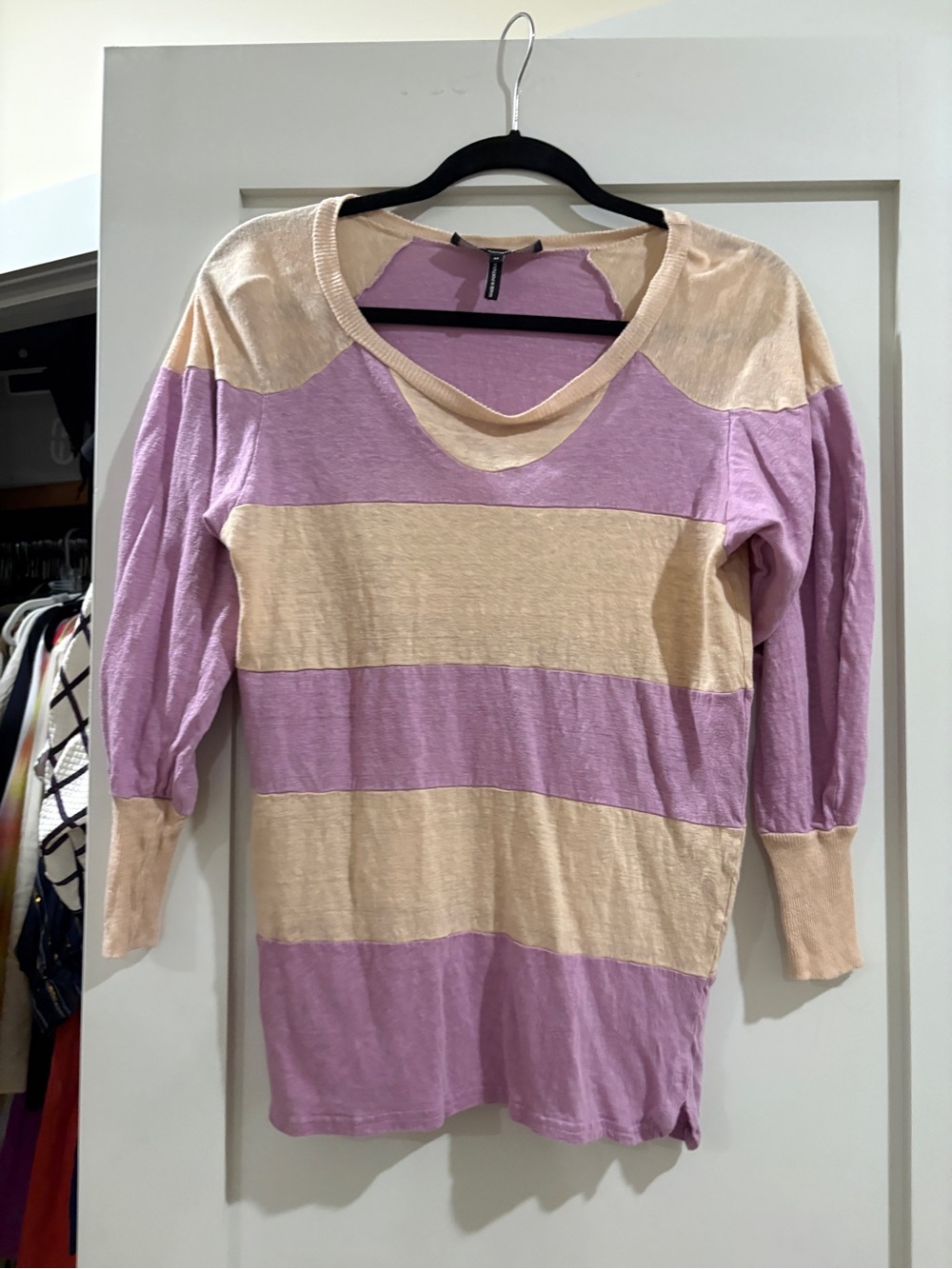 Isabel Marant Striped V-Neck linen jersey Pullover in Lavender and Cream